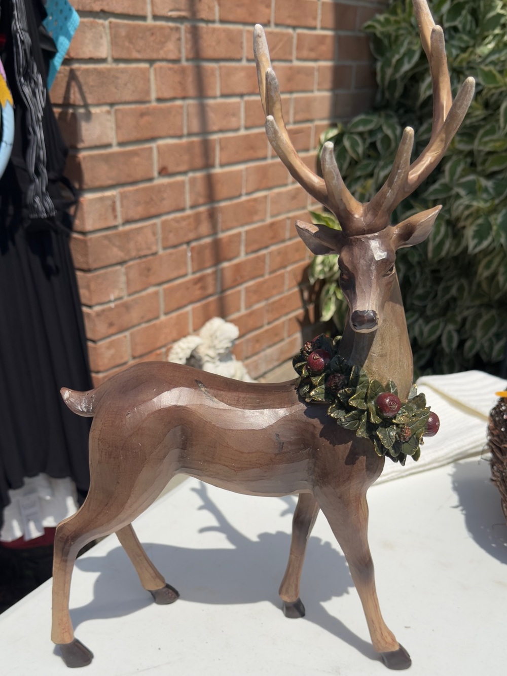 Hobby Lobby Brown Wood Reindeer with Green and Red Wreath